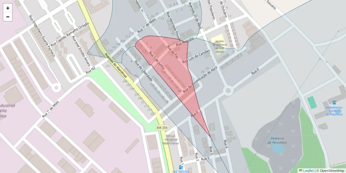 Mapa detalhado do código postal 7160-216 com limites, códigos postais vizinhos e agências dos correios