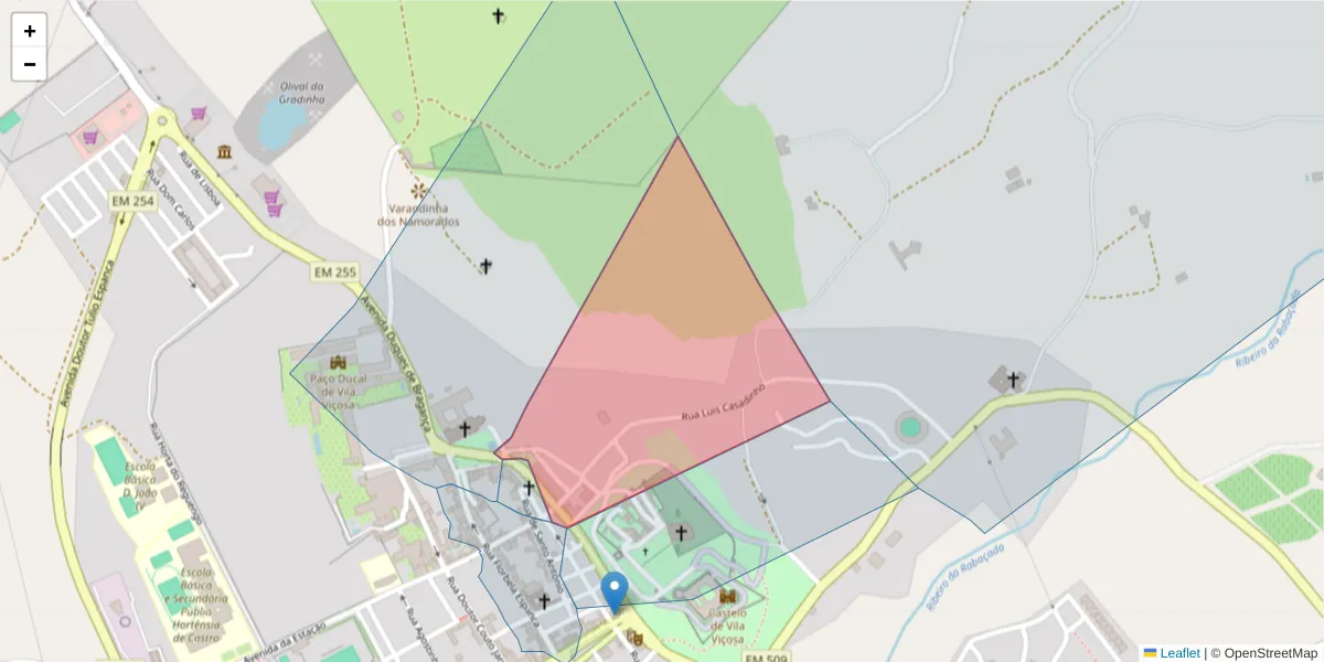 Mapa detalhado do código postal 7160-229 com limites, códigos postais vizinhos e agências dos correios