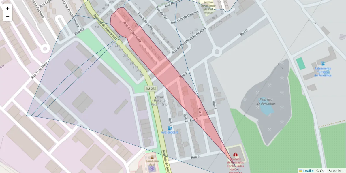 Mapa detalhado do código postal 7160-234 com limites, códigos postais vizinhos e agências dos correios