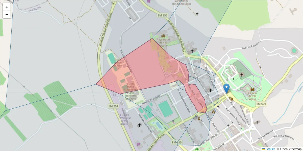 Mapa detalhado do código postal 7160-263 com limites, códigos postais vizinhos e agências dos correios