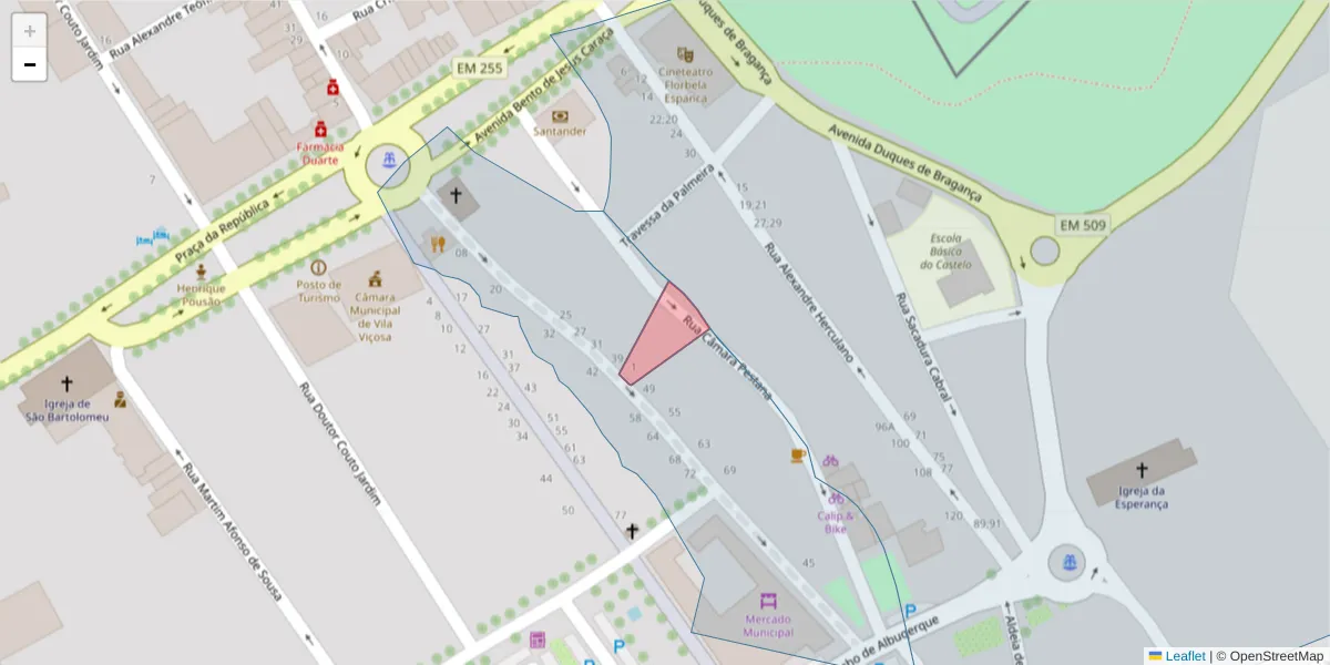 Mapa detalhado do código postal 7160-273 com limites, códigos postais vizinhos e agências dos correios