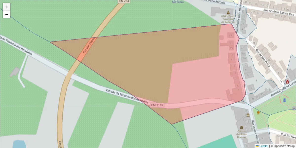 Mapa detalhado do código postal 7170-003 com limites, códigos postais vizinhos e agências dos correios