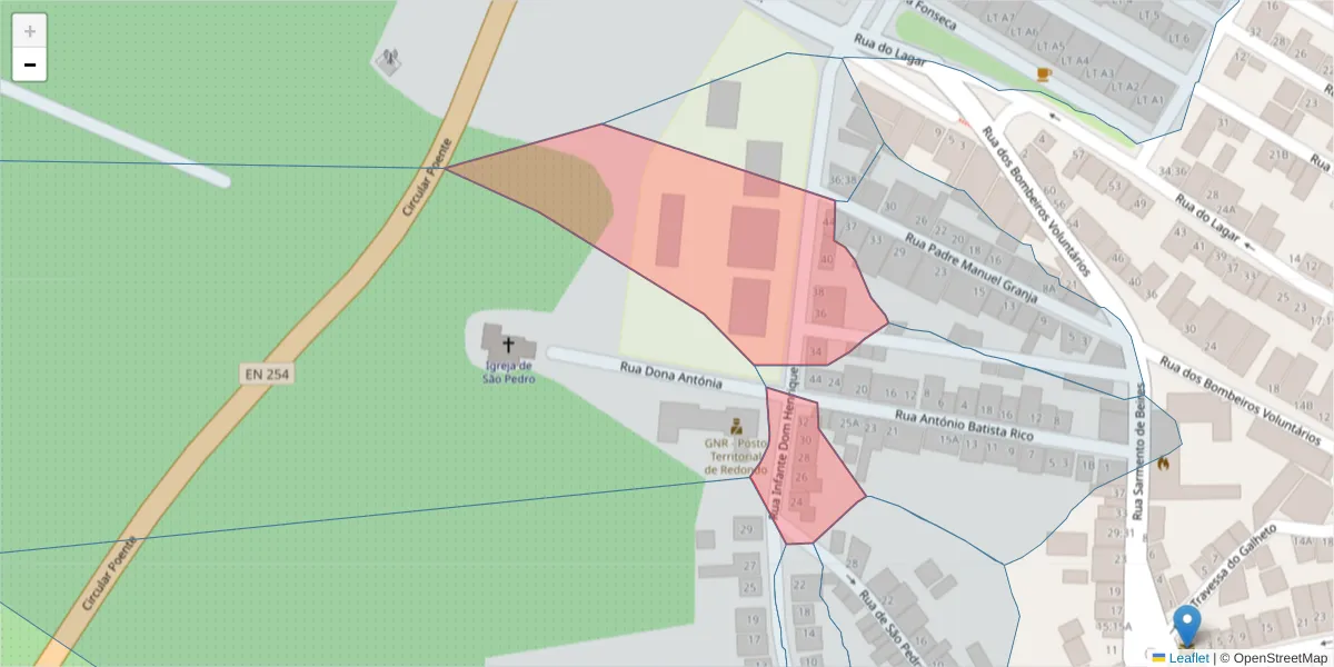 Mapa detalhado do código postal 7170-006 com limites, códigos postais vizinhos e agências dos correios