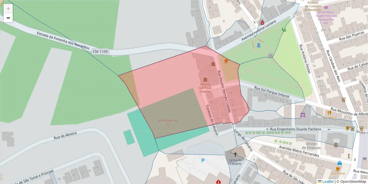 Mapa detalhado do código postal 7170-007 com limites, códigos postais vizinhos e agências dos correios