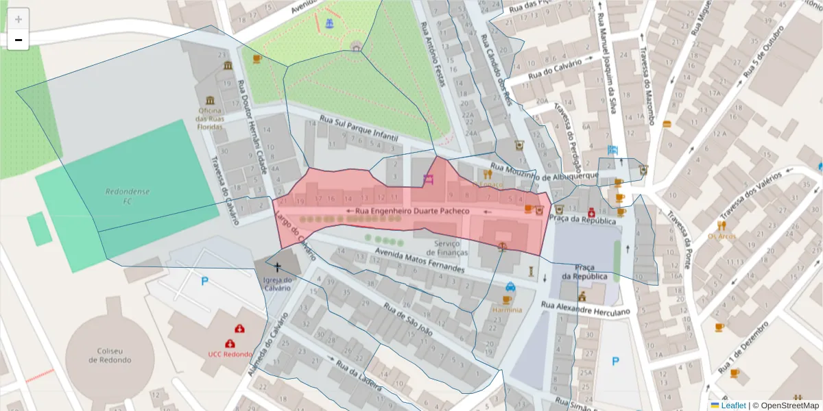 Mapa detalhado do código postal 7170-008 com limites, códigos postais vizinhos e agências dos correios