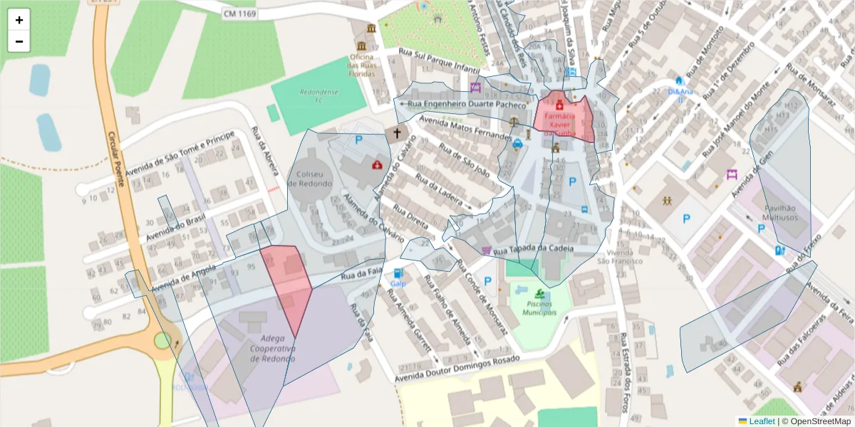 Mapa detalhado do código postal 7170-011 com limites, códigos postais vizinhos e agências dos correios