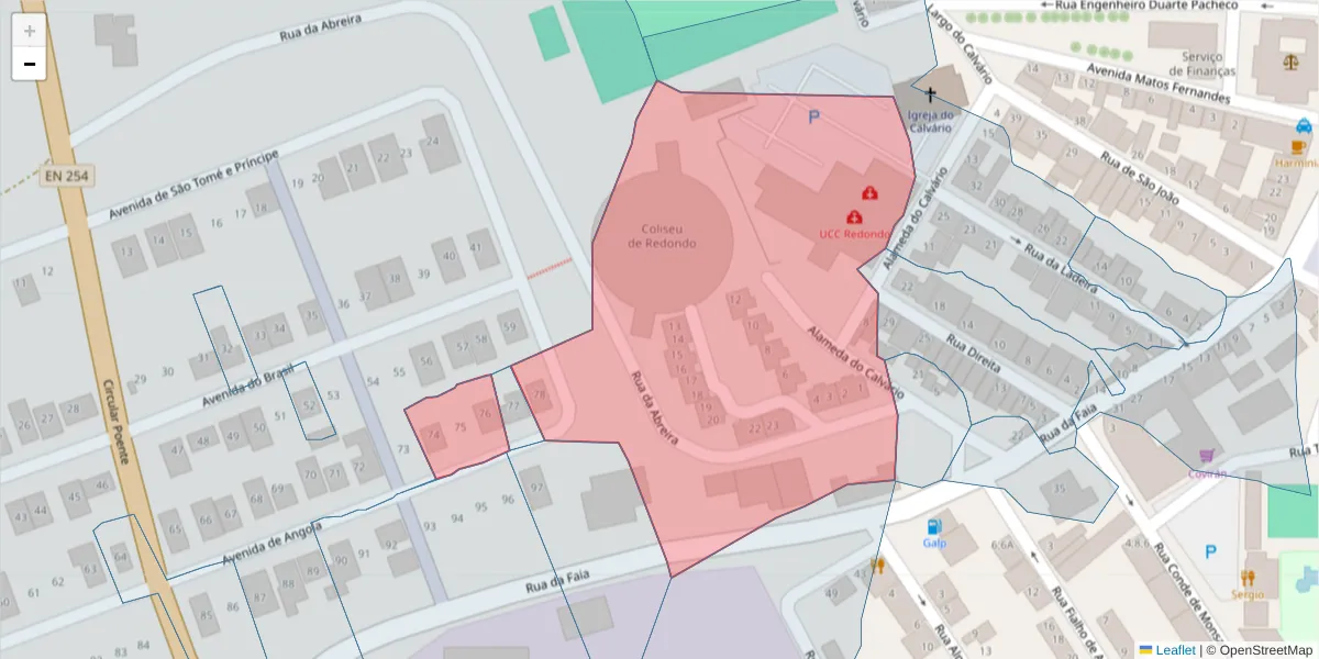 Mapa detalhado do código postal 7170-027 com limites, códigos postais vizinhos e agências dos correios