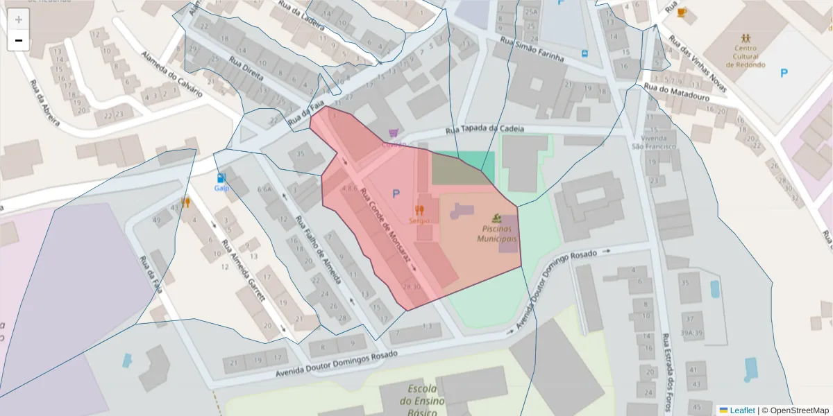 Mapa detalhado do código postal 7170-028 com limites, códigos postais vizinhos e agências dos correios