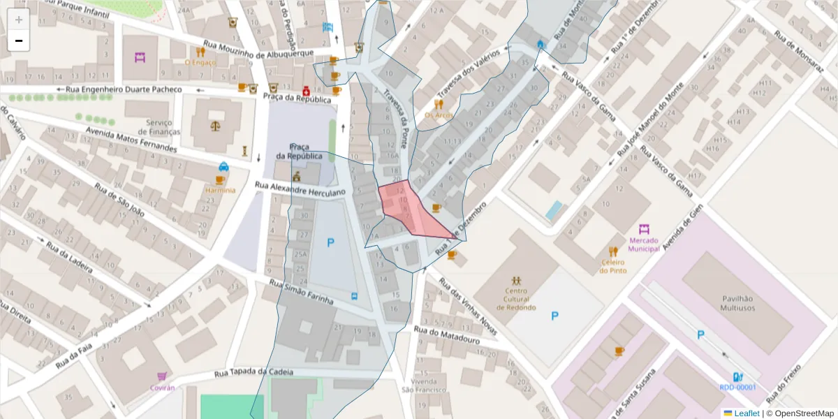 Mapa detalhado do código postal 7170-037 com limites, códigos postais vizinhos e agências dos correios