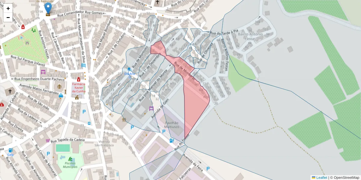 Mapa detalhado do código postal 7170-045 com limites, códigos postais vizinhos e agências dos correios