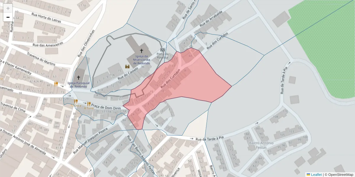 Mapa detalhado do código postal 7170-059 com limites, códigos postais vizinhos e agências dos correios