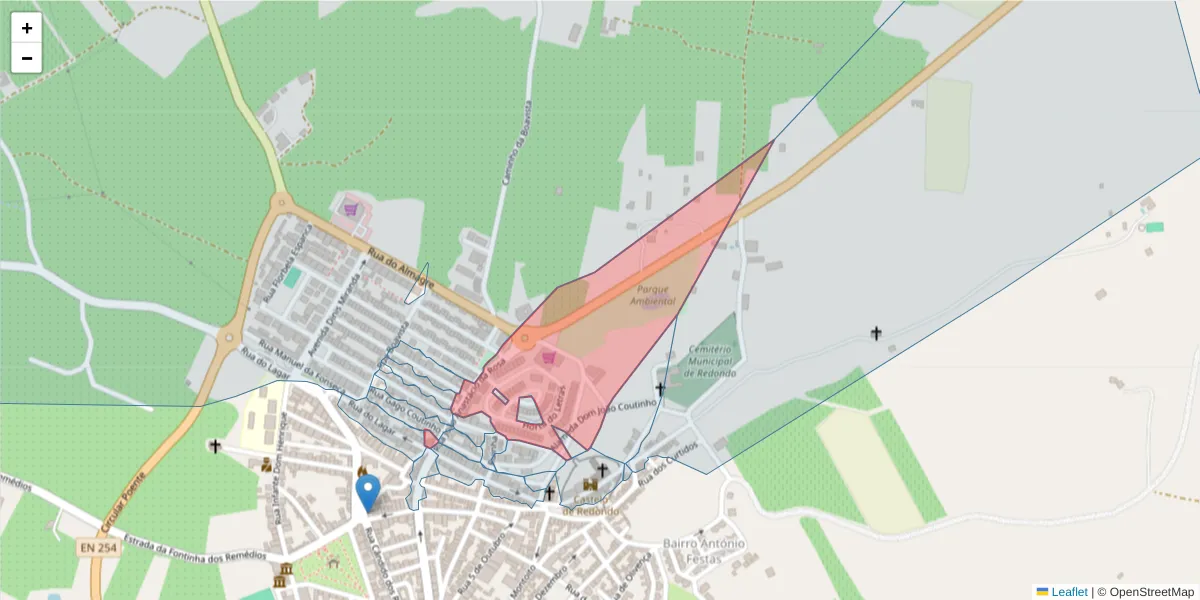 Mapa detalhado do código postal 7170-063 com limites, códigos postais vizinhos e agências dos correios
