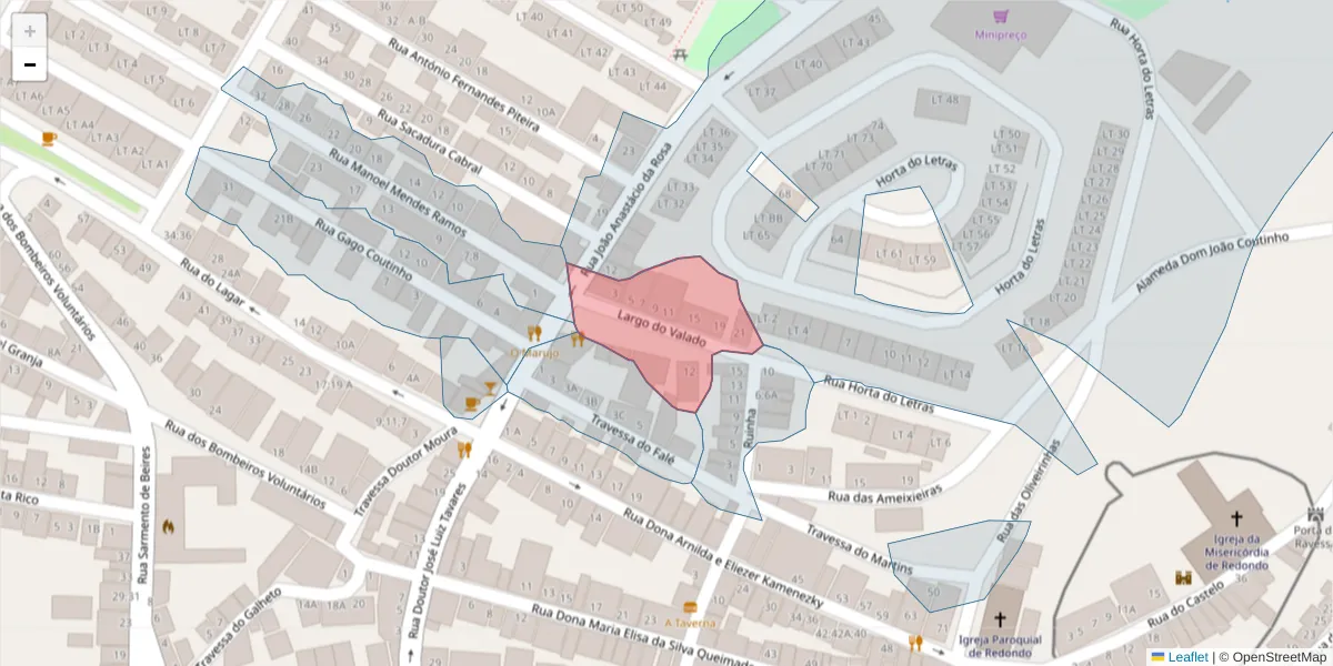 Mapa detalhado do código postal 7170-066 com limites, códigos postais vizinhos e agências dos correios