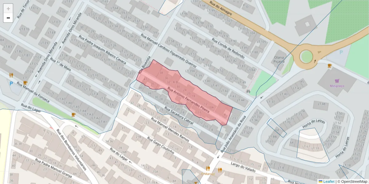 Mapa detalhado do código postal 7170-071 com limites, códigos postais vizinhos e agências dos correios