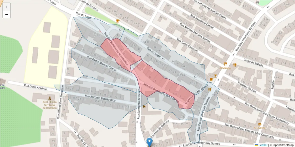 Mapa detalhado do código postal 7170-081 com limites, códigos postais vizinhos e agências dos correios