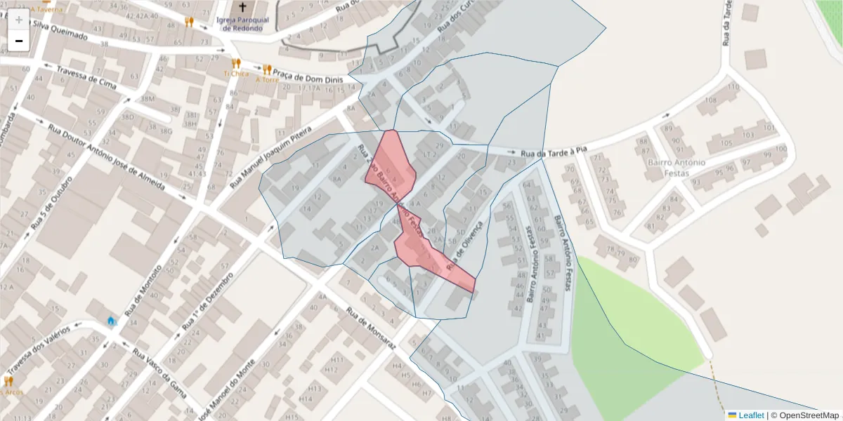 Mapa detalhado do código postal 7170-083 com limites, códigos postais vizinhos e agências dos correios