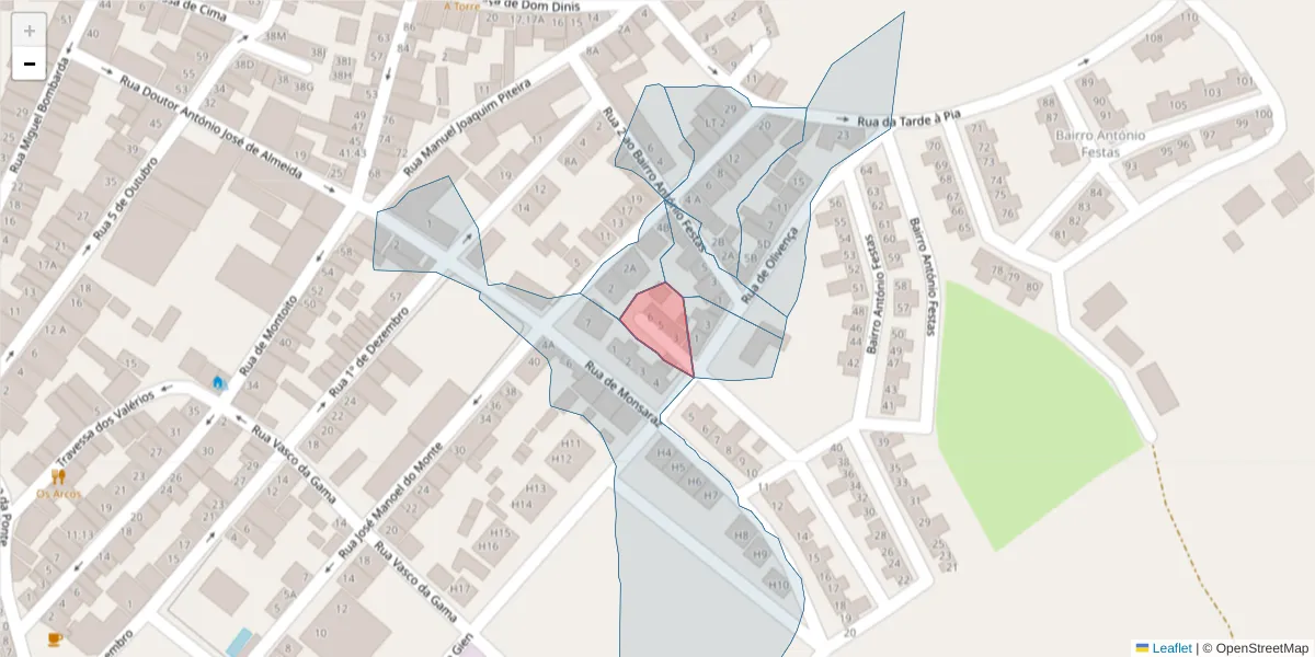 Mapa detalhado do código postal 7170-085 com limites, códigos postais vizinhos e agências dos correios