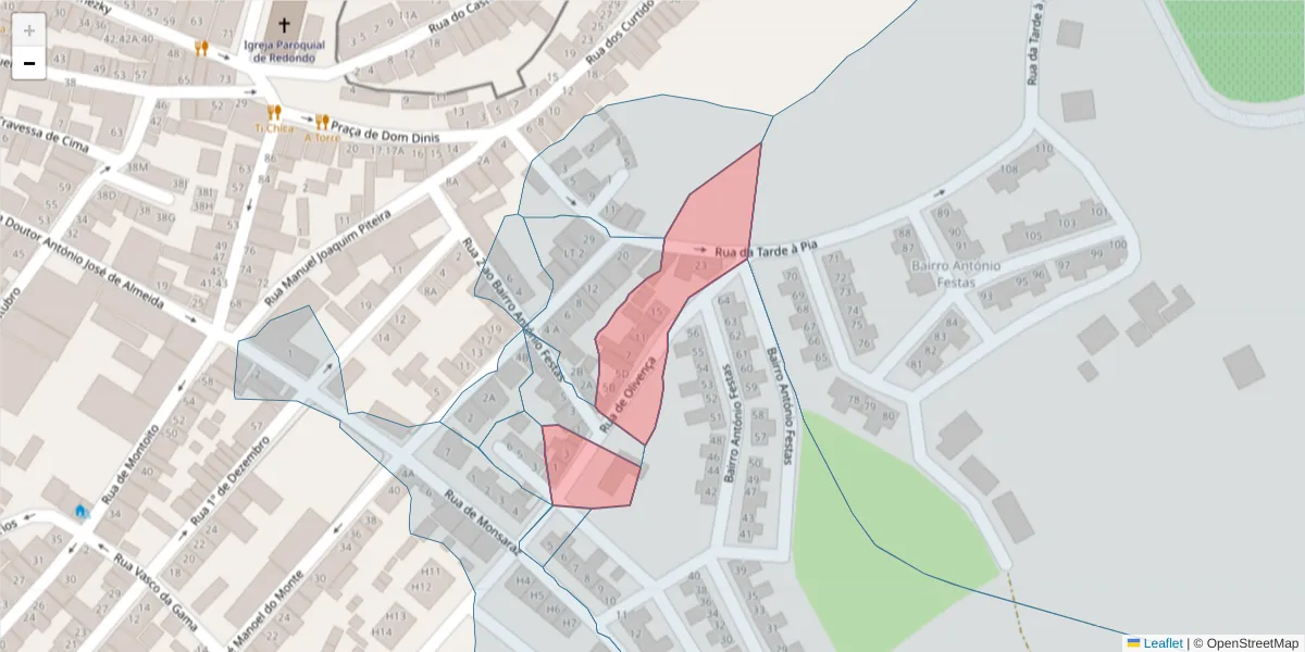 Mapa detalhado do código postal 7170-086 com limites, códigos postais vizinhos e agências dos correios