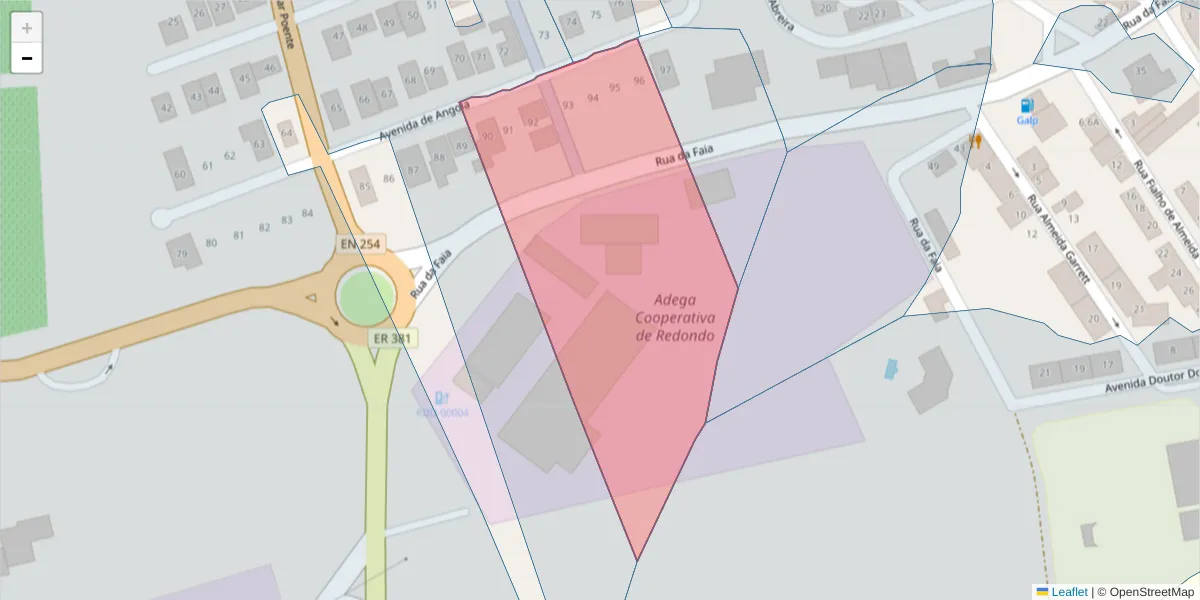 Mapa detalhado do código postal 7170-104 com limites, códigos postais vizinhos e agências dos correios