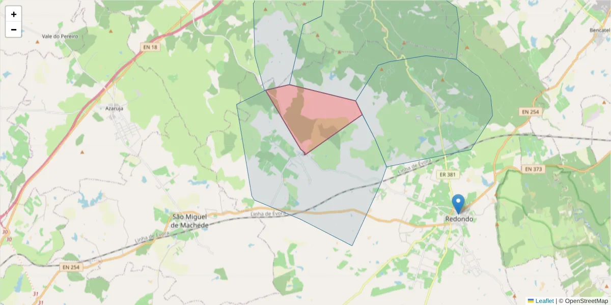 Mapa detalhado do código postal 7170-115 com limites, códigos postais vizinhos e agências dos correios