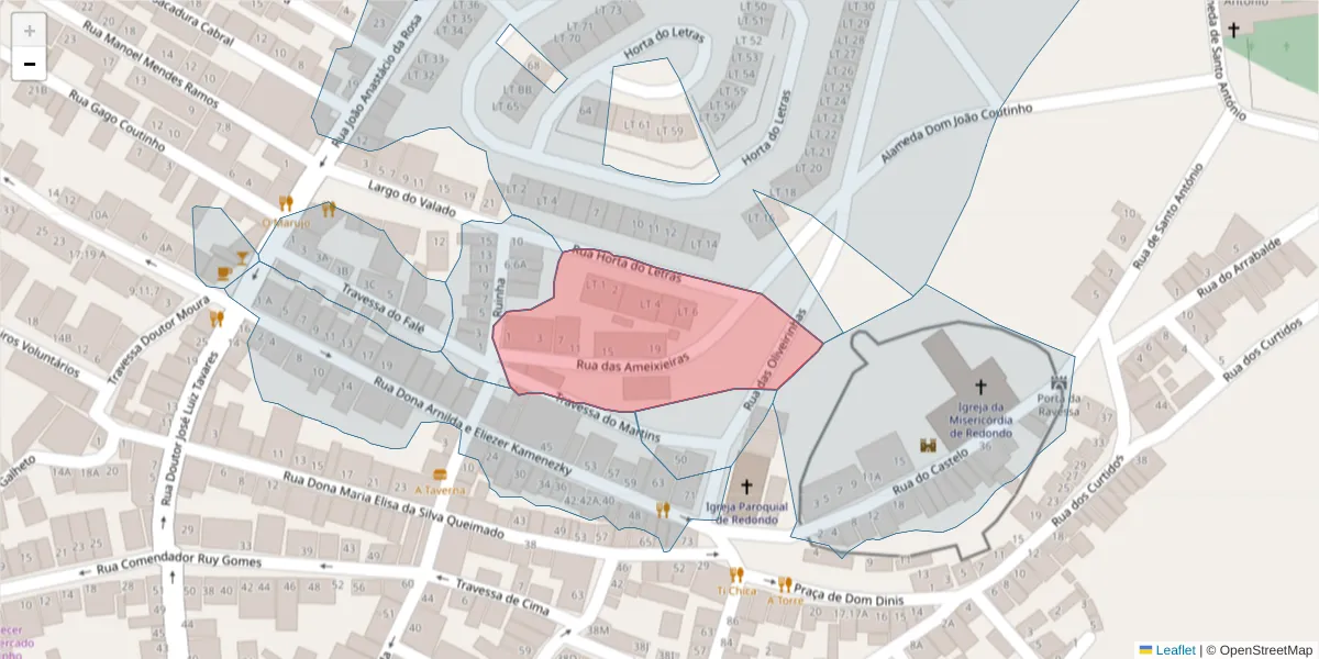 Mapa detalhado do código postal 7170-126 com limites, códigos postais vizinhos e agências dos correios