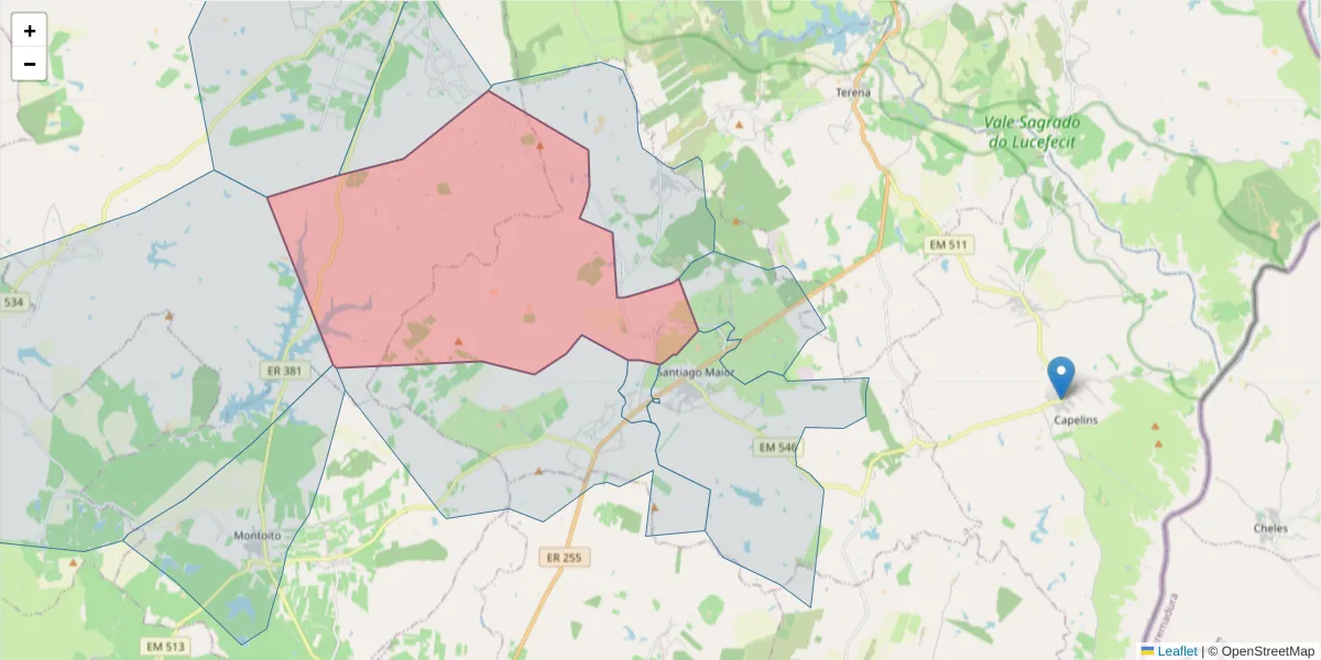 Mapa detalhado do código postal 7200-013 com limites, códigos postais vizinhos e agências dos correios