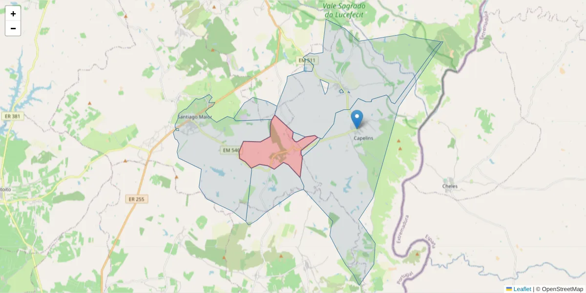 Mapa detalhado do código postal 7200-014 com limites, códigos postais vizinhos e agências dos correios