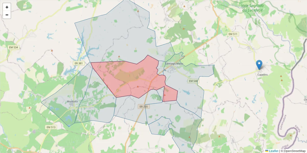 Mapa detalhado do código postal 7200-015 com limites, códigos postais vizinhos e agências dos correios