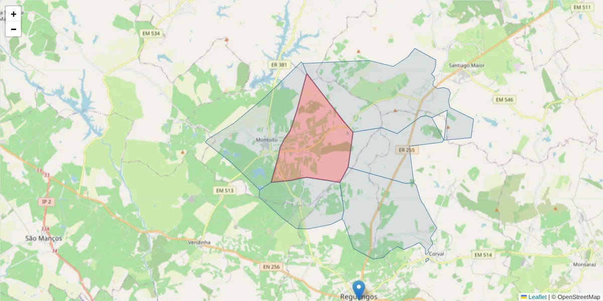Mapa detalhado do código postal 7200-051 com limites, códigos postais vizinhos e agências dos correios