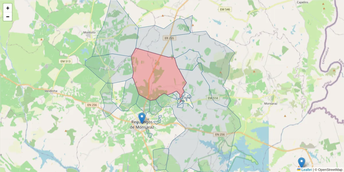 Mapa detalhado do código postal 7200-081 com limites, códigos postais vizinhos e agências dos correios