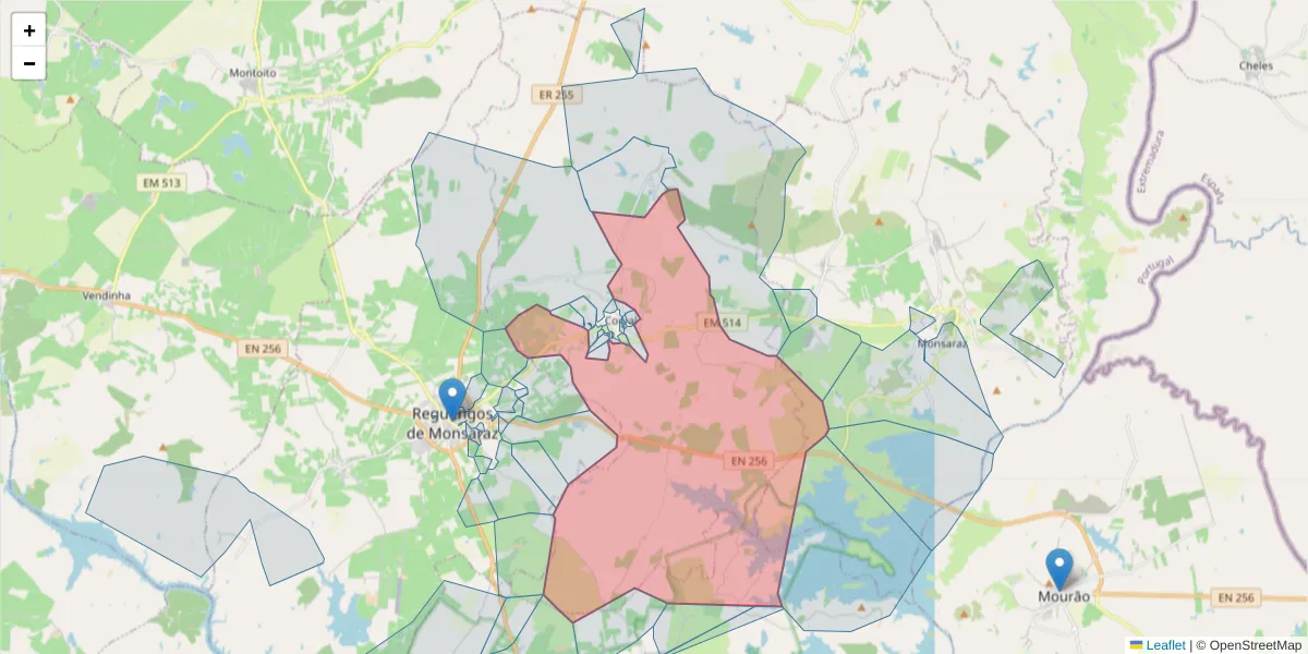 Mapa detalhado do código postal 7200-084 com limites, códigos postais vizinhos e agências dos correios