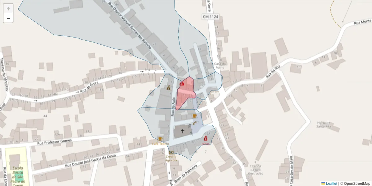 Mapa detalhado do código postal 7200-116 com limites, códigos postais vizinhos e agências dos correios