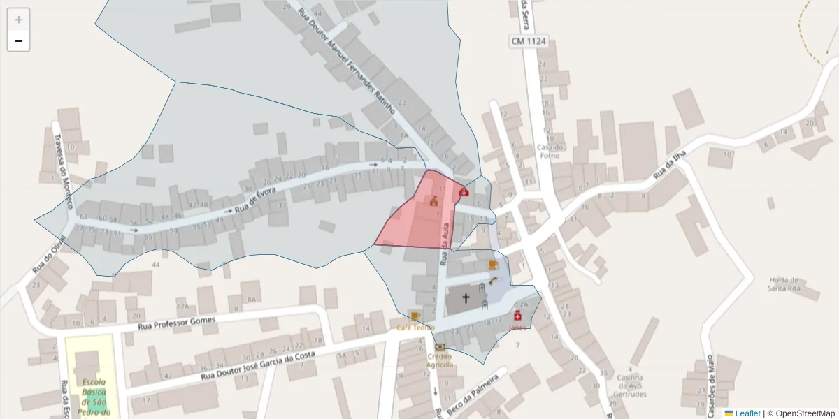 Mapa detalhado do código postal 7200-118 com limites, códigos postais vizinhos e agências dos correios