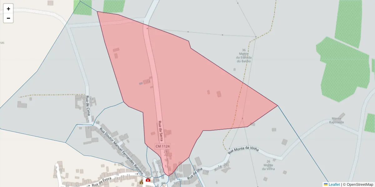 Mapa detalhado do código postal 7200-127 com limites, códigos postais vizinhos e agências dos correios