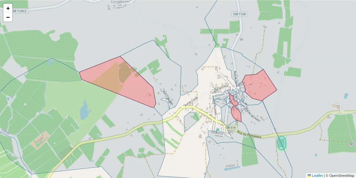 Mapa detalhado do código postal 7200-143 com limites, códigos postais vizinhos e agências dos correios