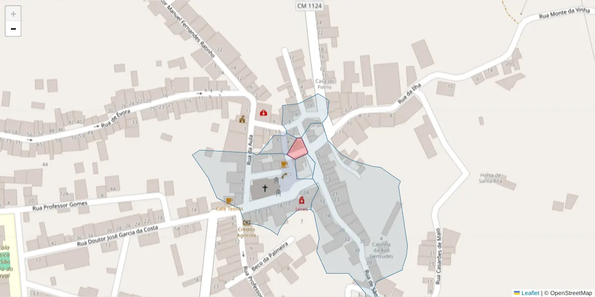 Mapa detalhado do código postal 7200-147 com limites, códigos postais vizinhos e agências dos correios