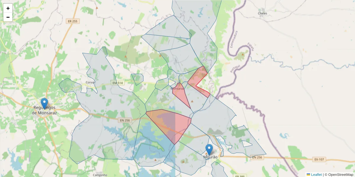 Mapa detalhado do código postal 7200-175 com limites, códigos postais vizinhos e agências dos correios