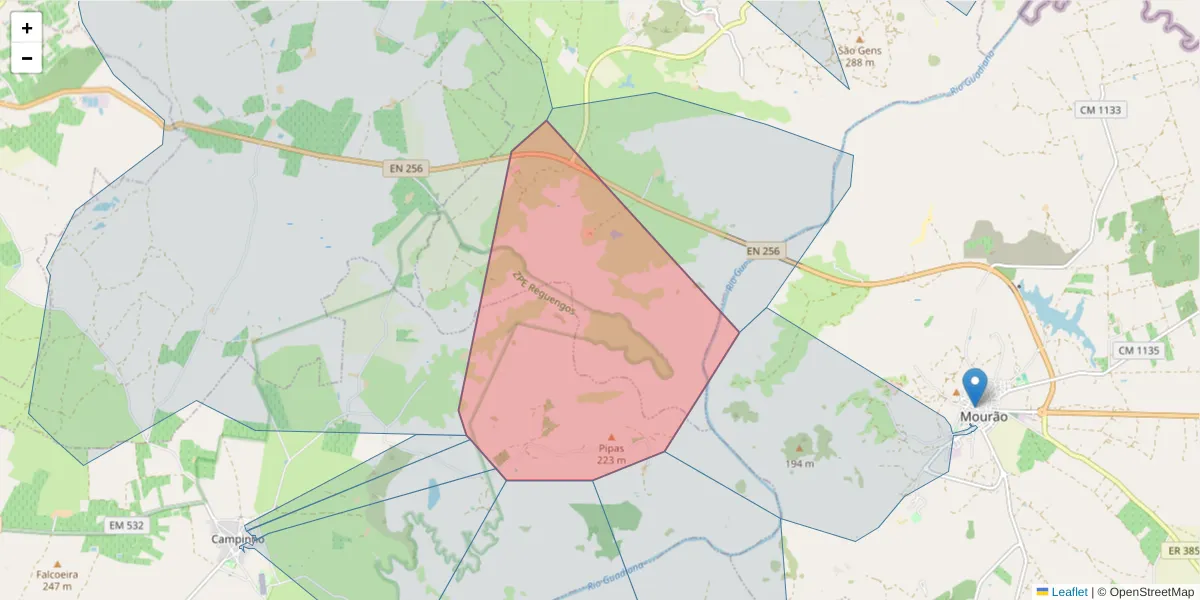 Mapa detalhado do código postal 7200-176 com limites, códigos postais vizinhos e agências dos correios