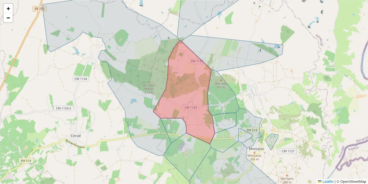 Mapa detalhado do código postal 7200-177 com limites, códigos postais vizinhos e agências dos correios