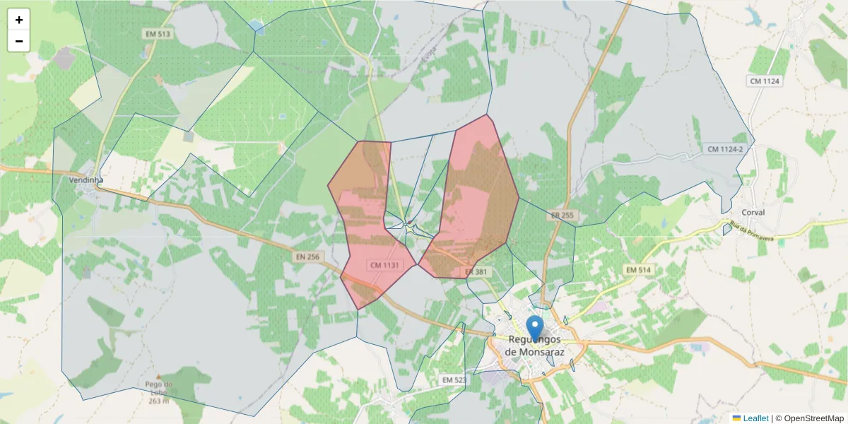 Mapa detalhado do código postal 7200-202 com limites, códigos postais vizinhos e agências dos correios
