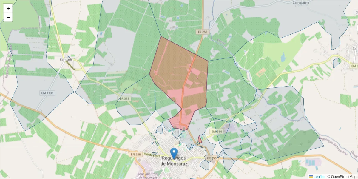 Mapa detalhado do código postal 7200-207 com limites, códigos postais vizinhos e agências dos correios