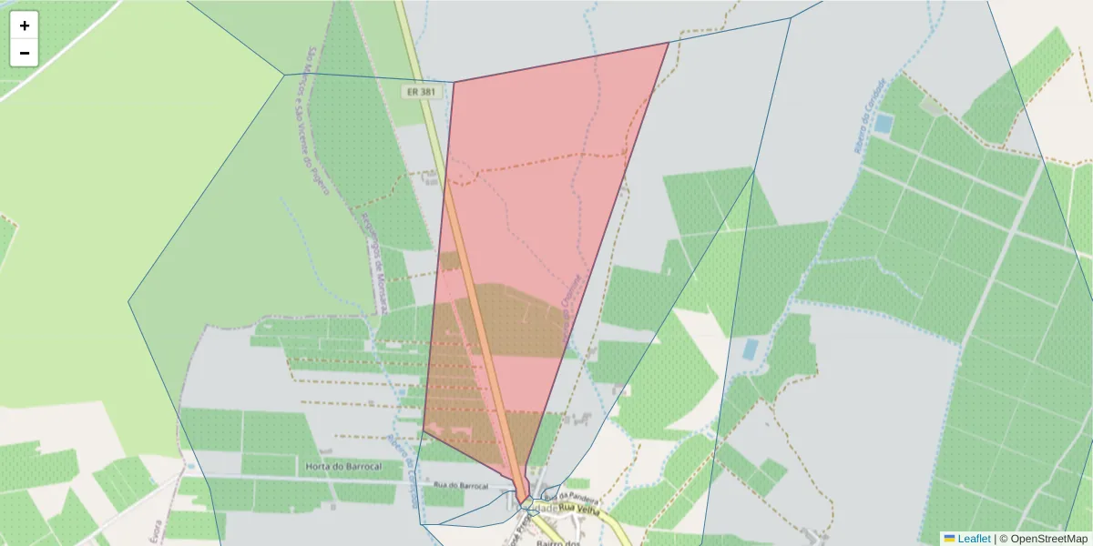 Mapa detalhado do código postal 7200-225 com limites, códigos postais vizinhos e agências dos correios