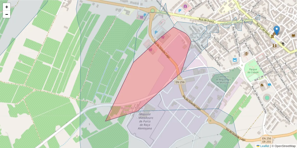Mapa detalhado do código postal 7200-232 com limites, códigos postais vizinhos e agências dos correios