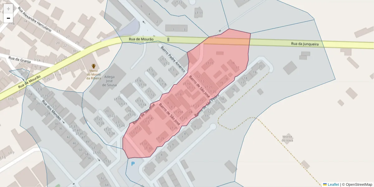 Mapa detalhado do código postal 7200-251 com limites, códigos postais vizinhos e agências dos correios