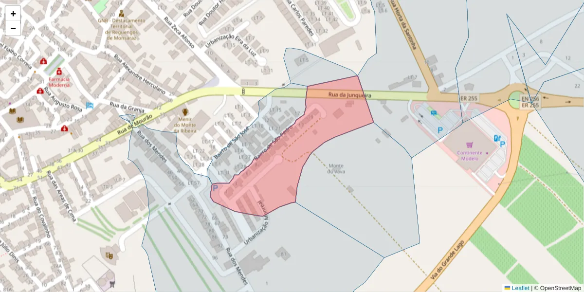 Mapa detalhado do código postal 7200-253 com limites, códigos postais vizinhos e agências dos correios