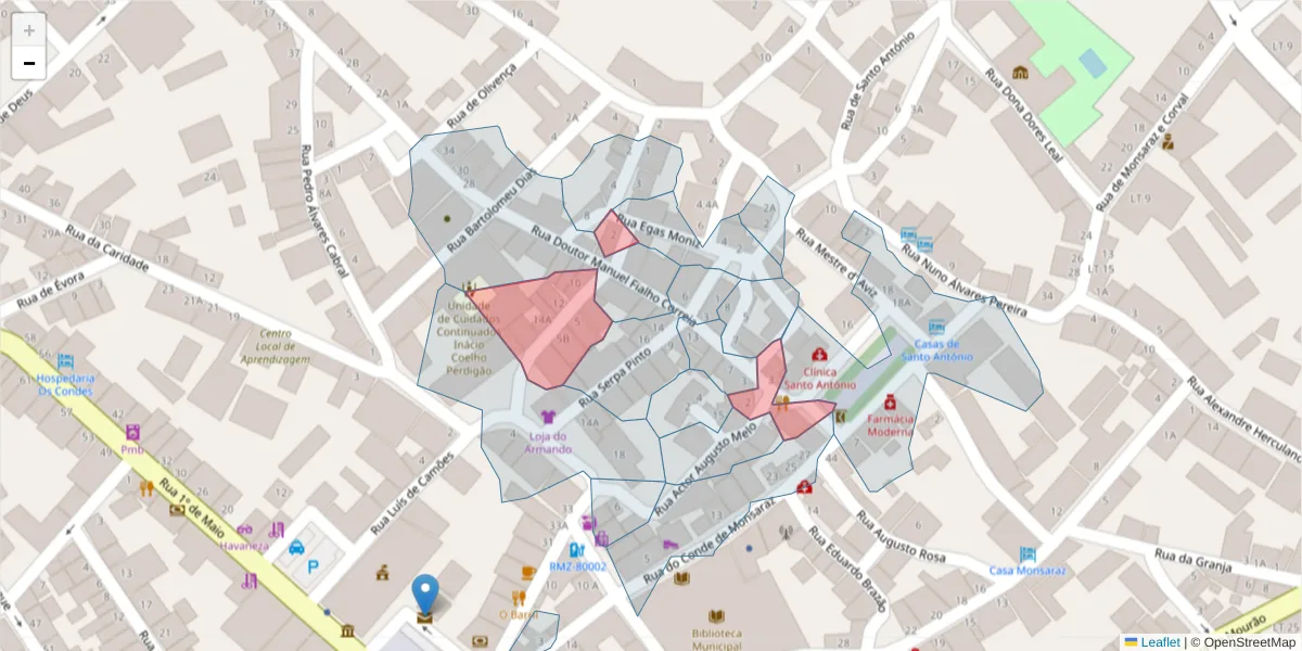 Mapa detalhado do código postal 7200-262 com limites, códigos postais vizinhos e agências dos correios