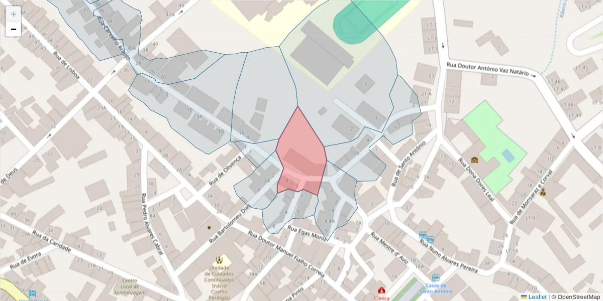 Mapa detalhado do código postal 7200-263 com limites, códigos postais vizinhos e agências dos correios