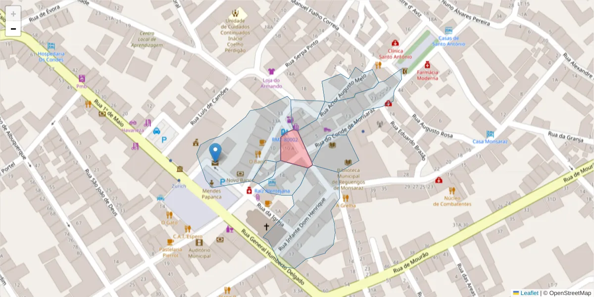 Mapa detalhado do código postal 7200-271 com limites, códigos postais vizinhos e agências dos correios