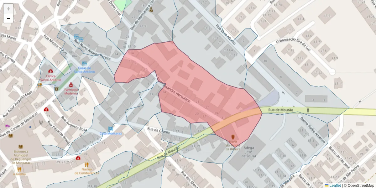 Mapa detalhado do código postal 7200-273 com limites, códigos postais vizinhos e agências dos correios