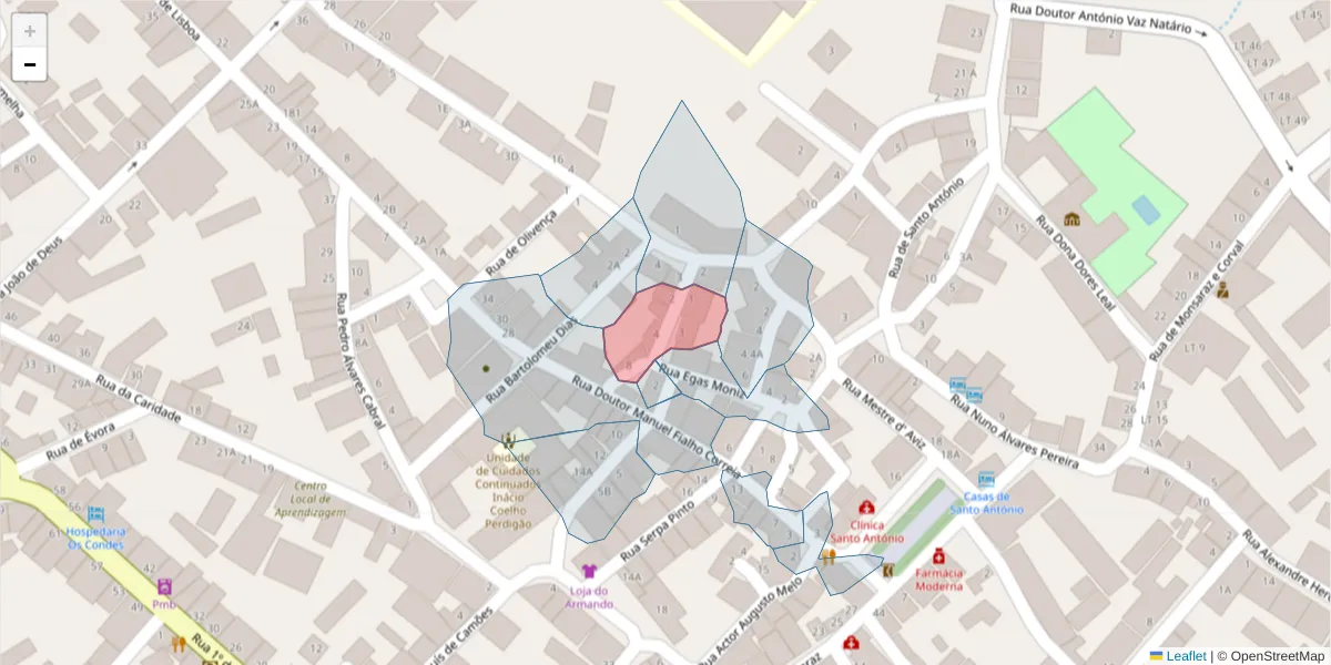 Mapa detalhado do código postal 7200-274 com limites, códigos postais vizinhos e agências dos correios